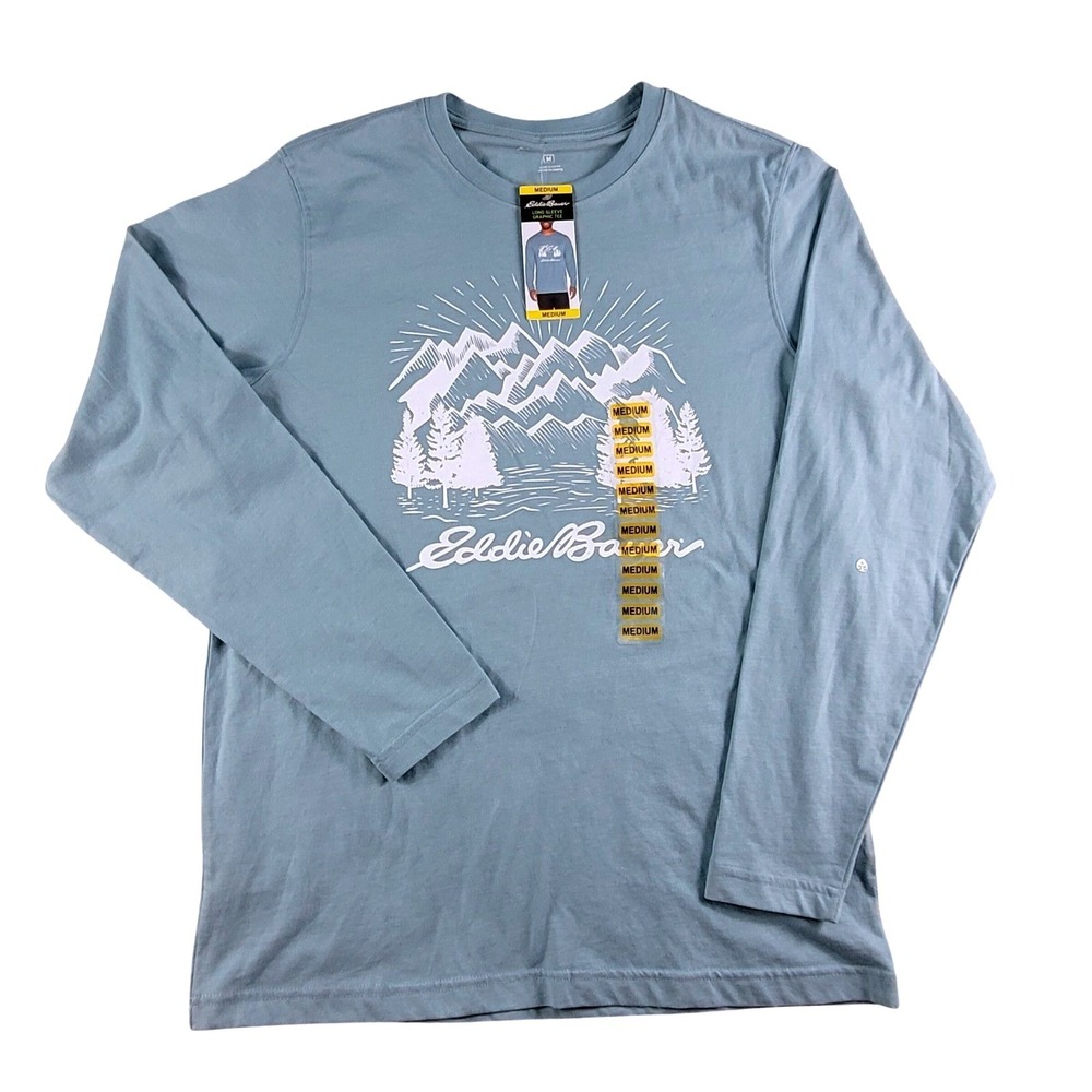 Eddie Bauer Long Sleeve Graphic Tee Mens M Stone Blue New Mountain EMT6875S